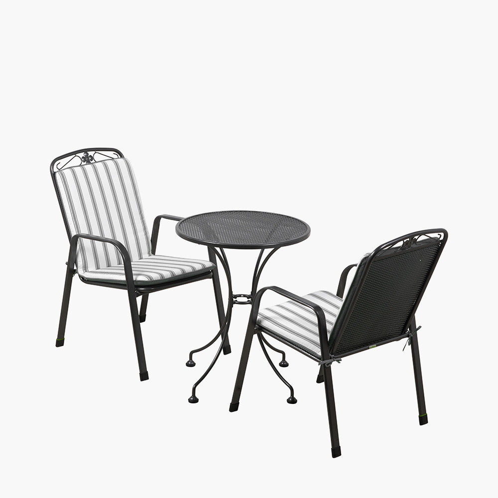 Savoy Bistro Set with Grey Striped/Plain Cushions