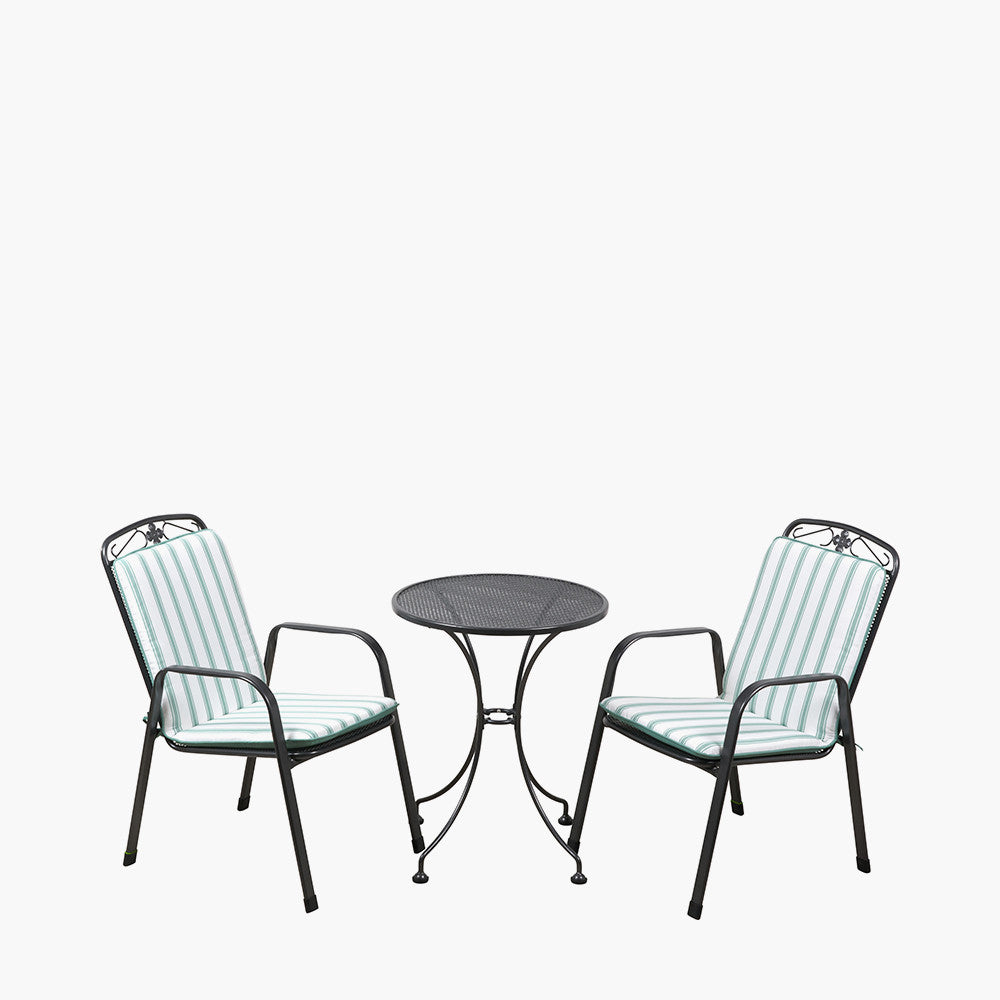 Savoy Bistro Set with Sage Green Striped/Plain Cushions