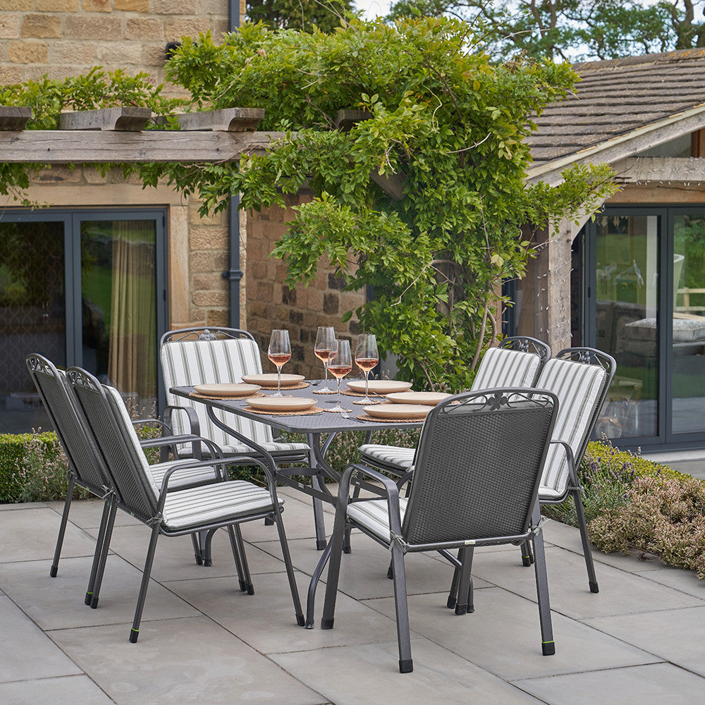 Savoy Rectangular 6 Seater Dining Set with Grey Striped/Plain Cushions