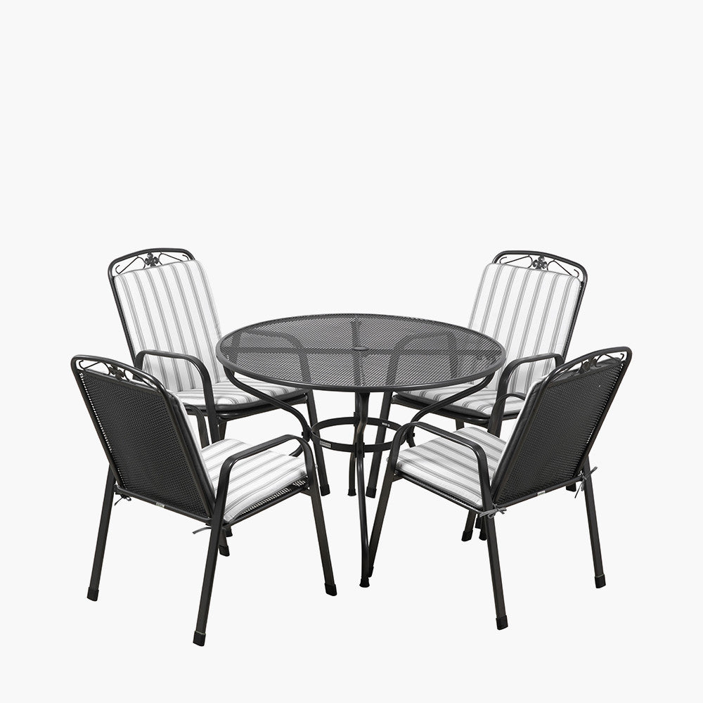 Savoy Round 4 Seater Dining Set with Grey Striped/Plain Cushions