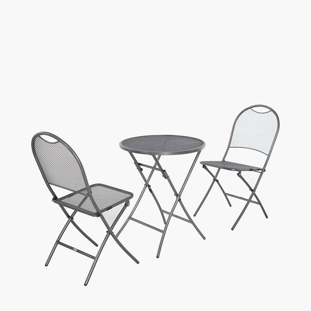 Cafe Latte Balcony Folding Round Set with Grey Striped/Plain Cushions