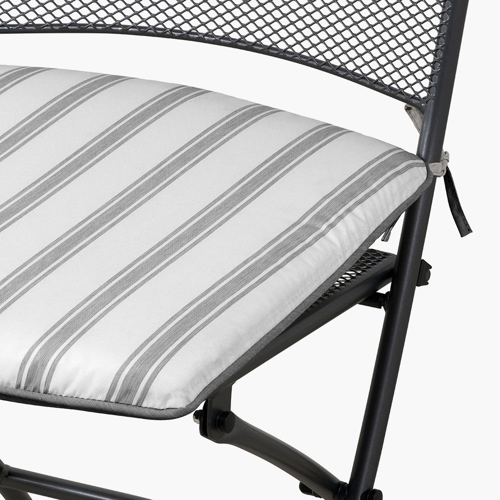 Cafe Latte Balcony Folding Round Set with Grey Striped/Plain Cushions