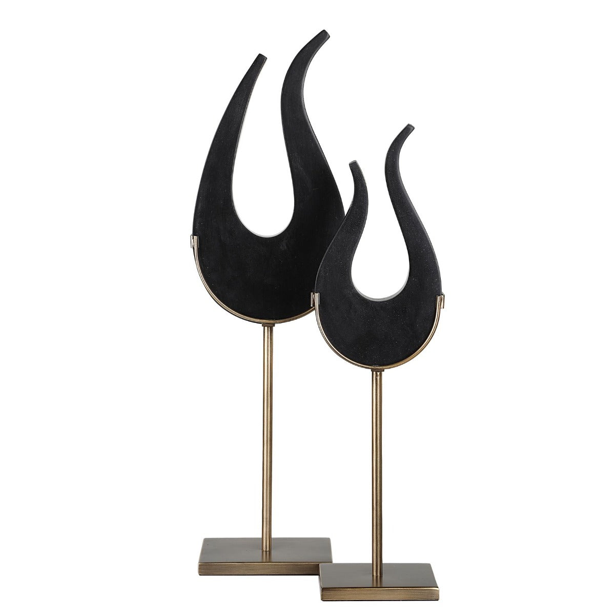 Abstract Flame Sculptures in Black - Set of 2
