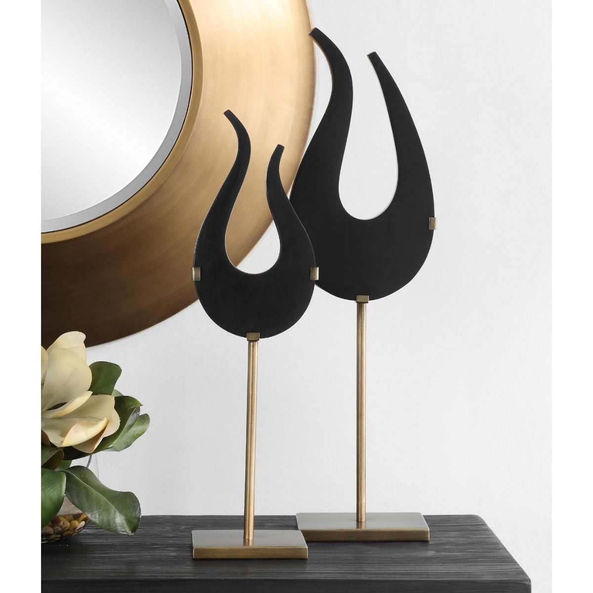 Abstract Flame Sculptures in Black - Set of 2