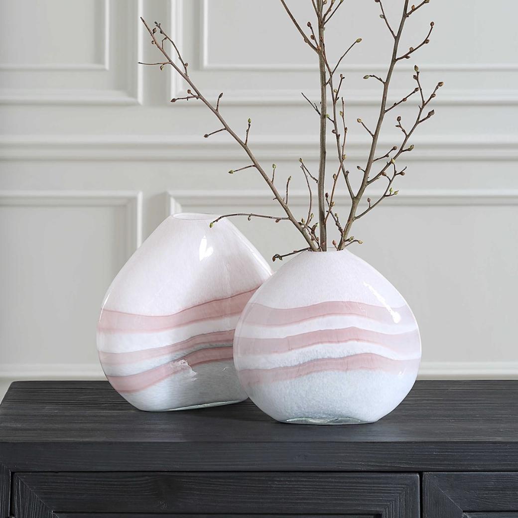 Blush Swirl Glass Vases, Set of 2