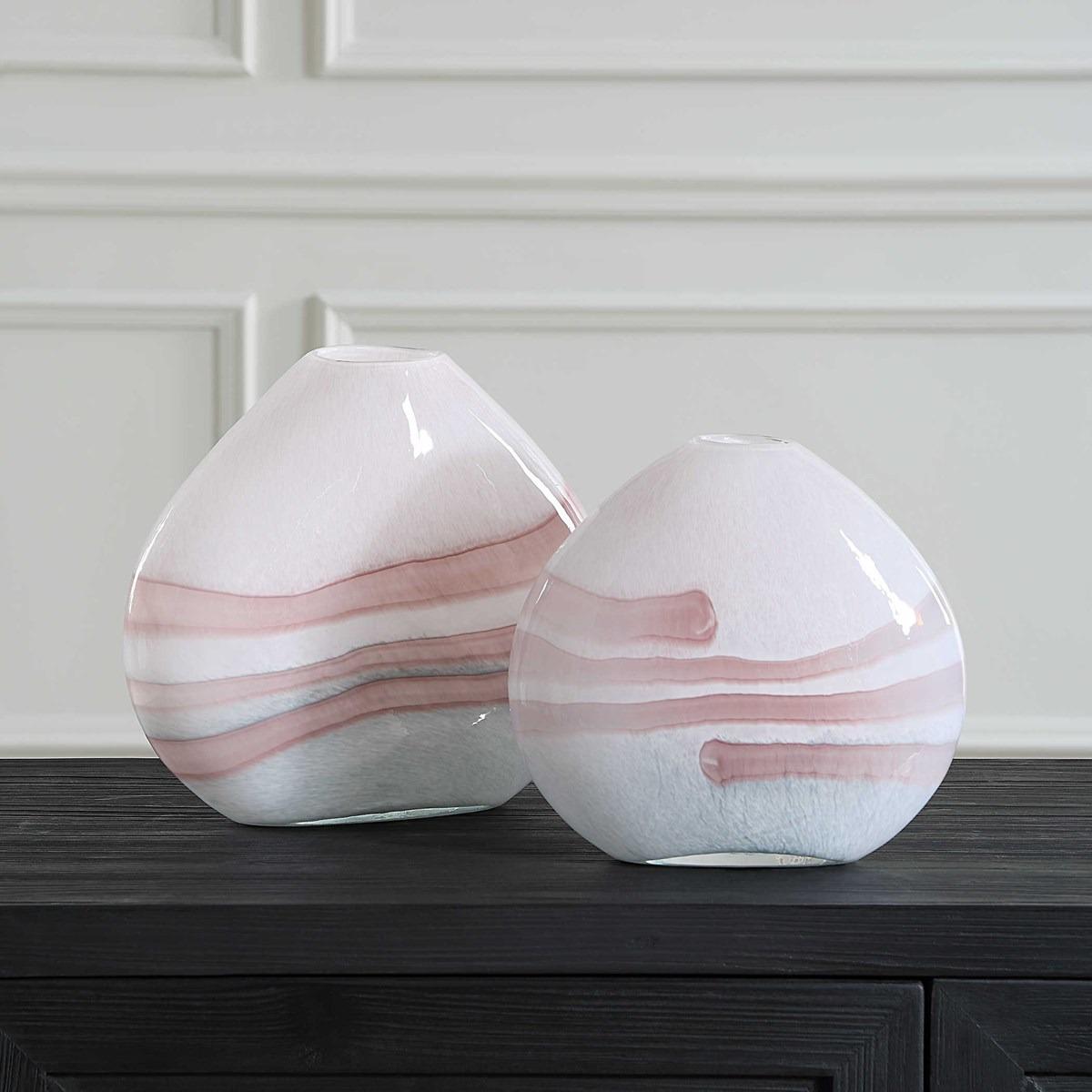 Blush Swirl Glass Vases, Set of 2