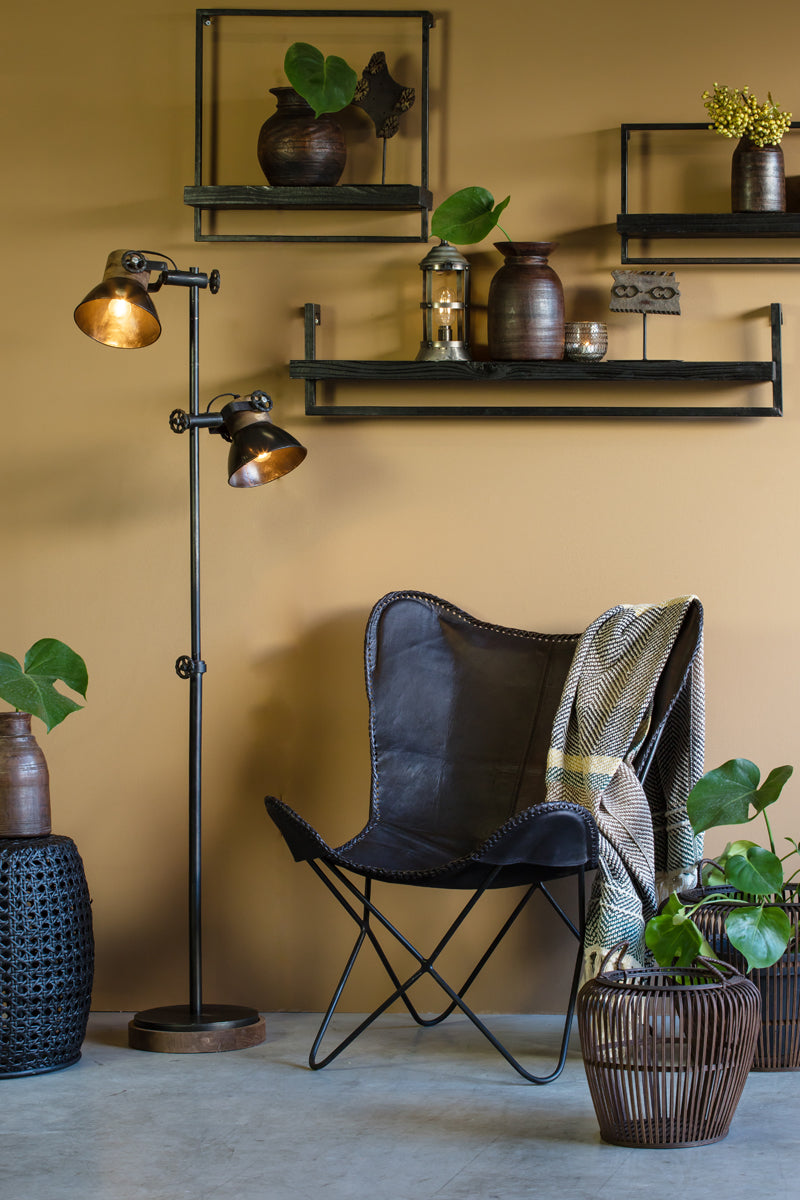 Floor lamp 2L 40x30x165 cm JODY black zinc+wood brown