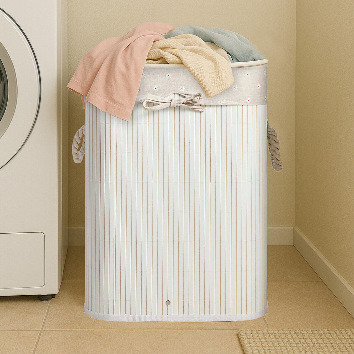 Kankyo White Bamboo Laundry Hamper
