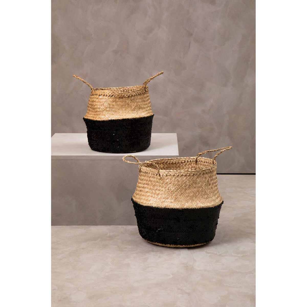 Black And Natural Medium Seagrass Basket