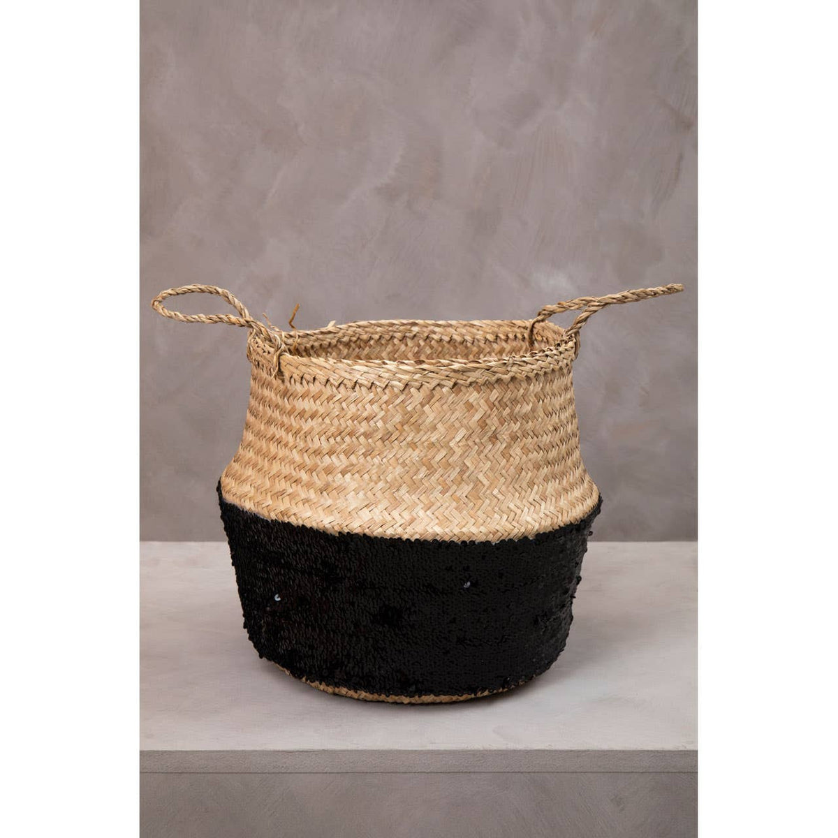 Black And Natural Medium Seagrass Basket