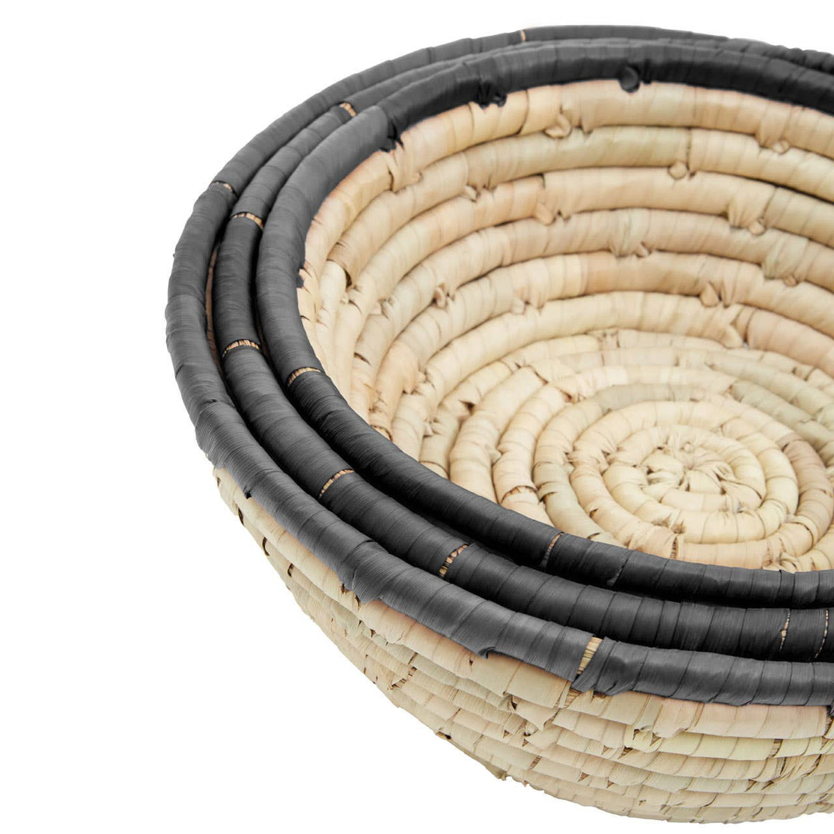 Lidi Set Of 3 Palm Leaf Baskets With Black Trim