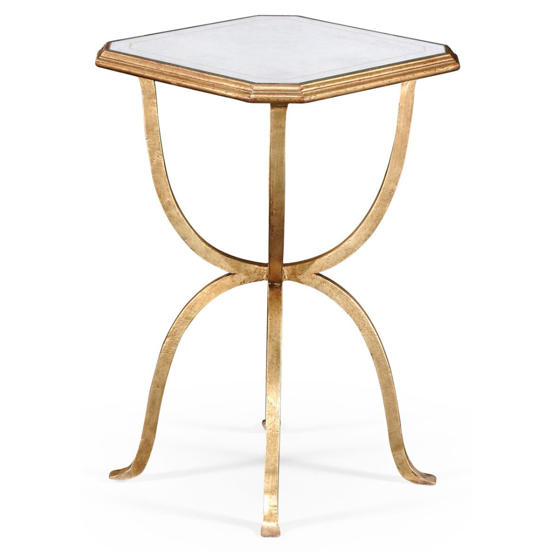 Octagonal Side Table in Églomisé and Gilded Iron