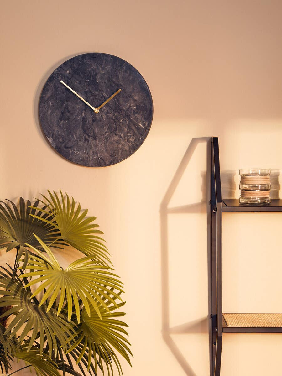 Lamonte 30cm Dia Black Marble Wall Clock