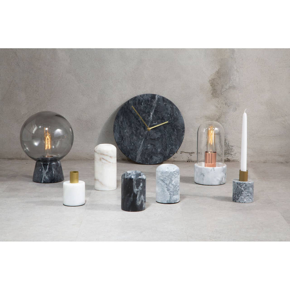 Lamonte 30cm Dia Black Marble Wall Clock