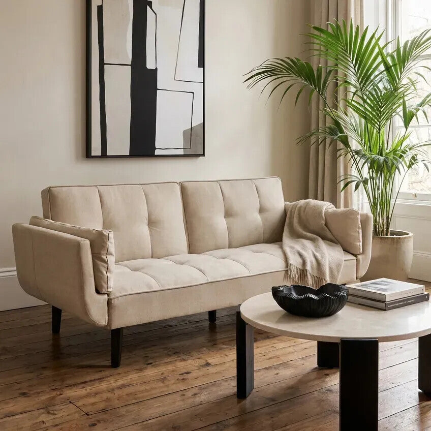 Valerie 3 Seat Beige Sofa Bed