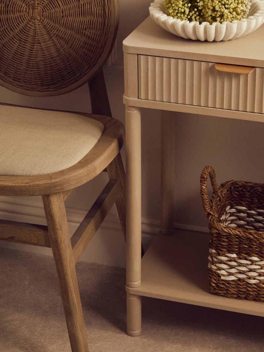 Heritage Two Drawer Reed Detail Taupe Wooden Console Table