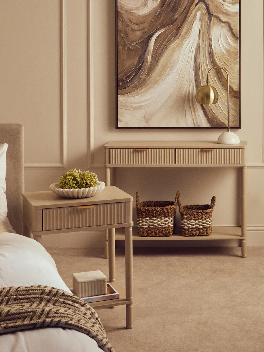 Heritage Two Drawer Reed Detail Taupe Wooden Console Table