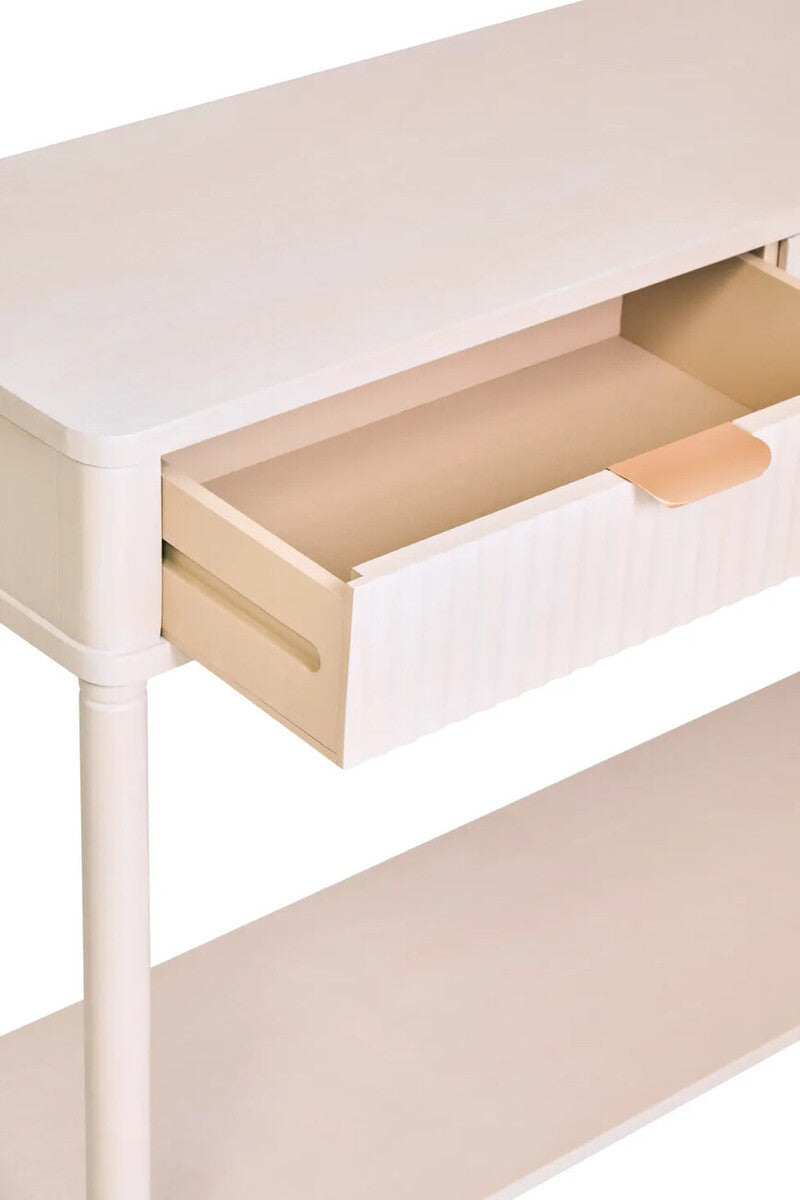 Heritage Two Drawer Reed Detail Taupe Wooden Console Table