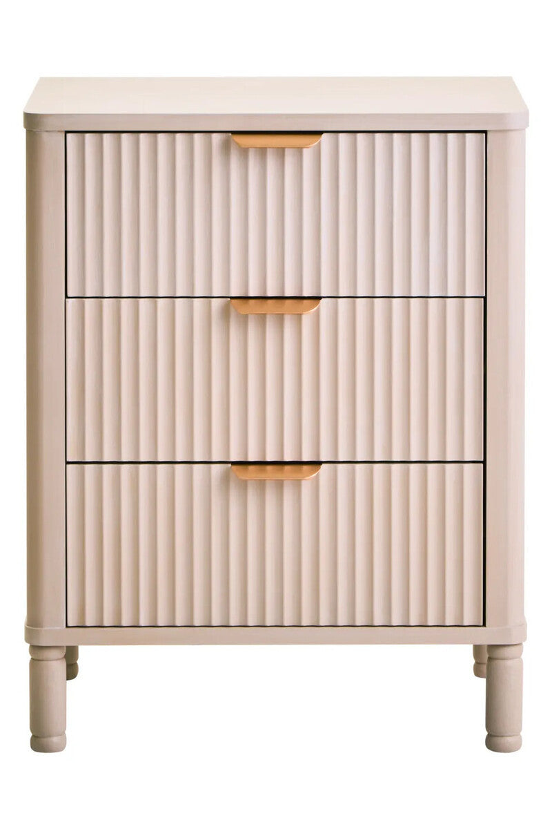 Heritage Reed Detail Taupe Three Drawer Wooden Chest