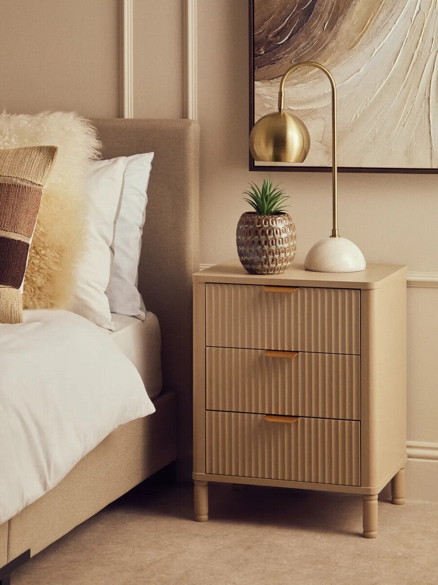 Heritage Reed Detail Taupe Three Drawer Wooden Chest