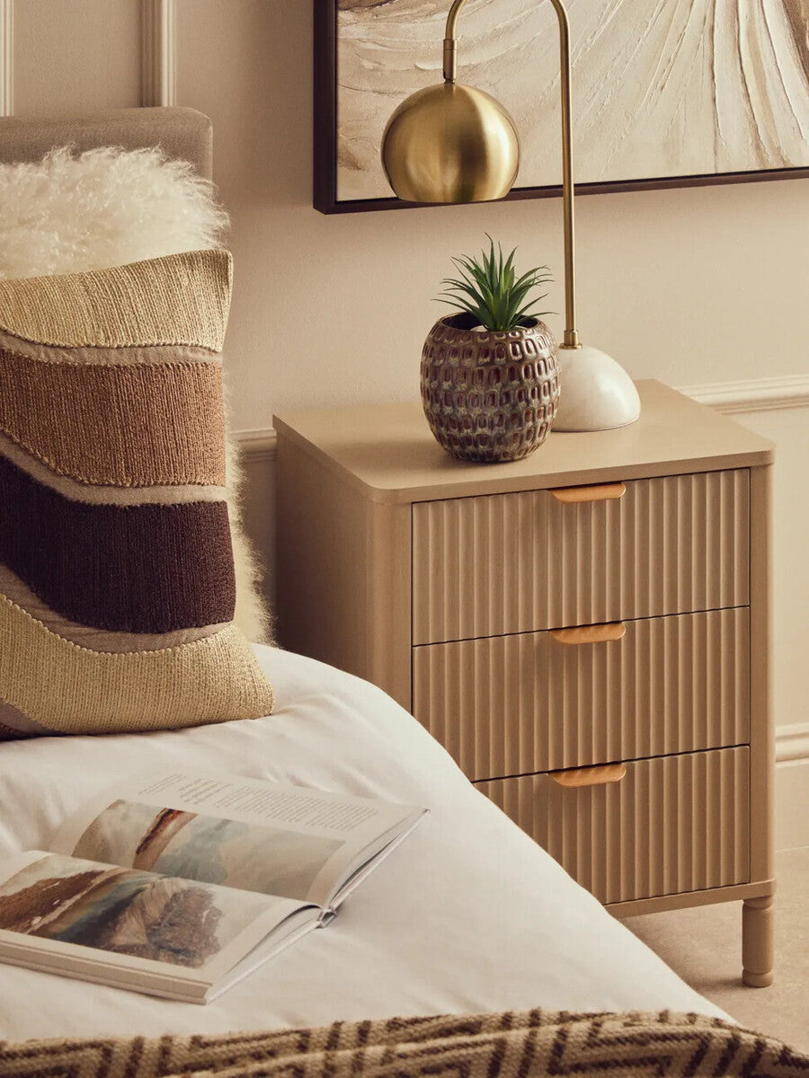 Heritage Reed Detail Taupe Three Drawer Wooden Chest