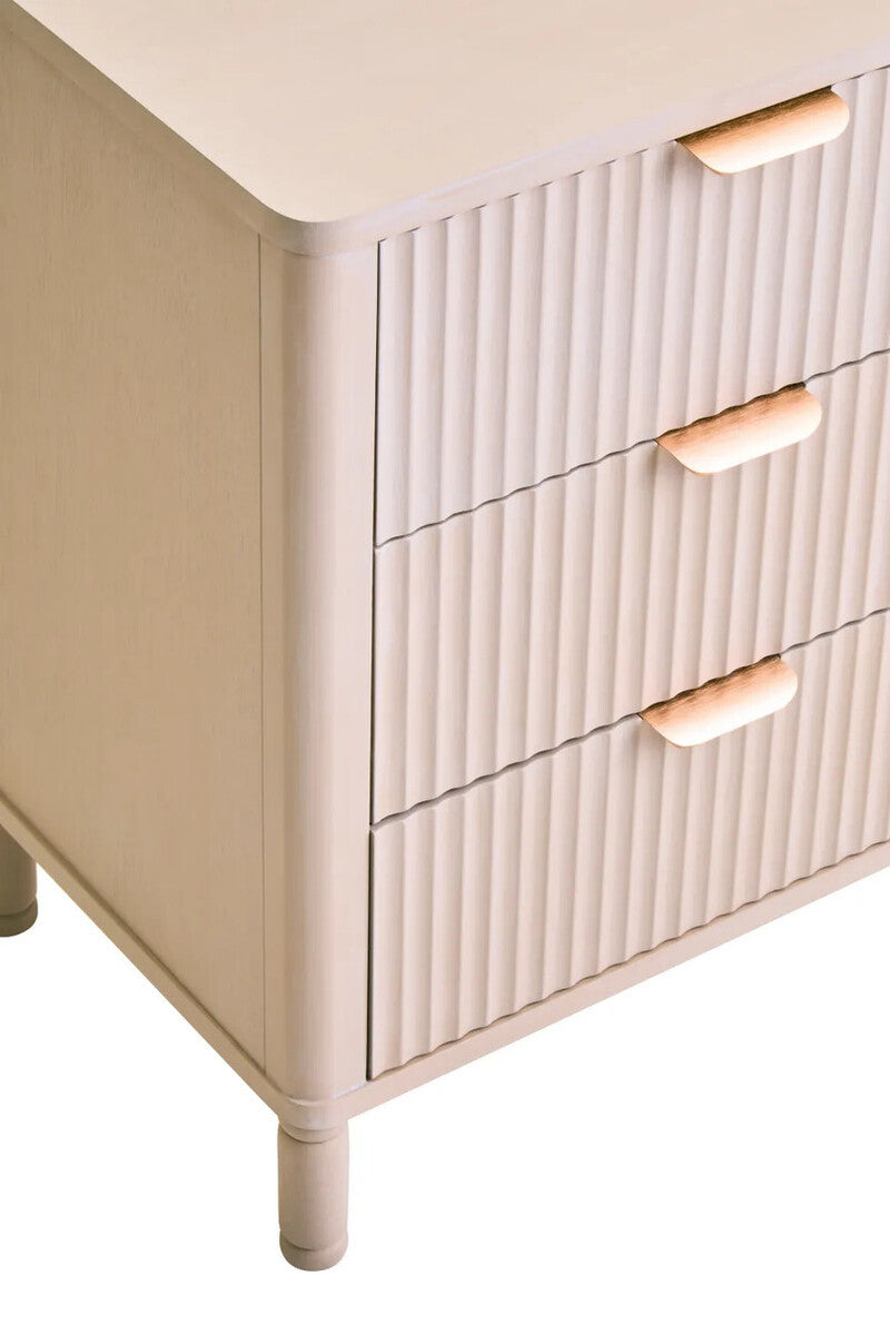 Heritage Reed Detail Taupe Three Drawer Wooden Chest