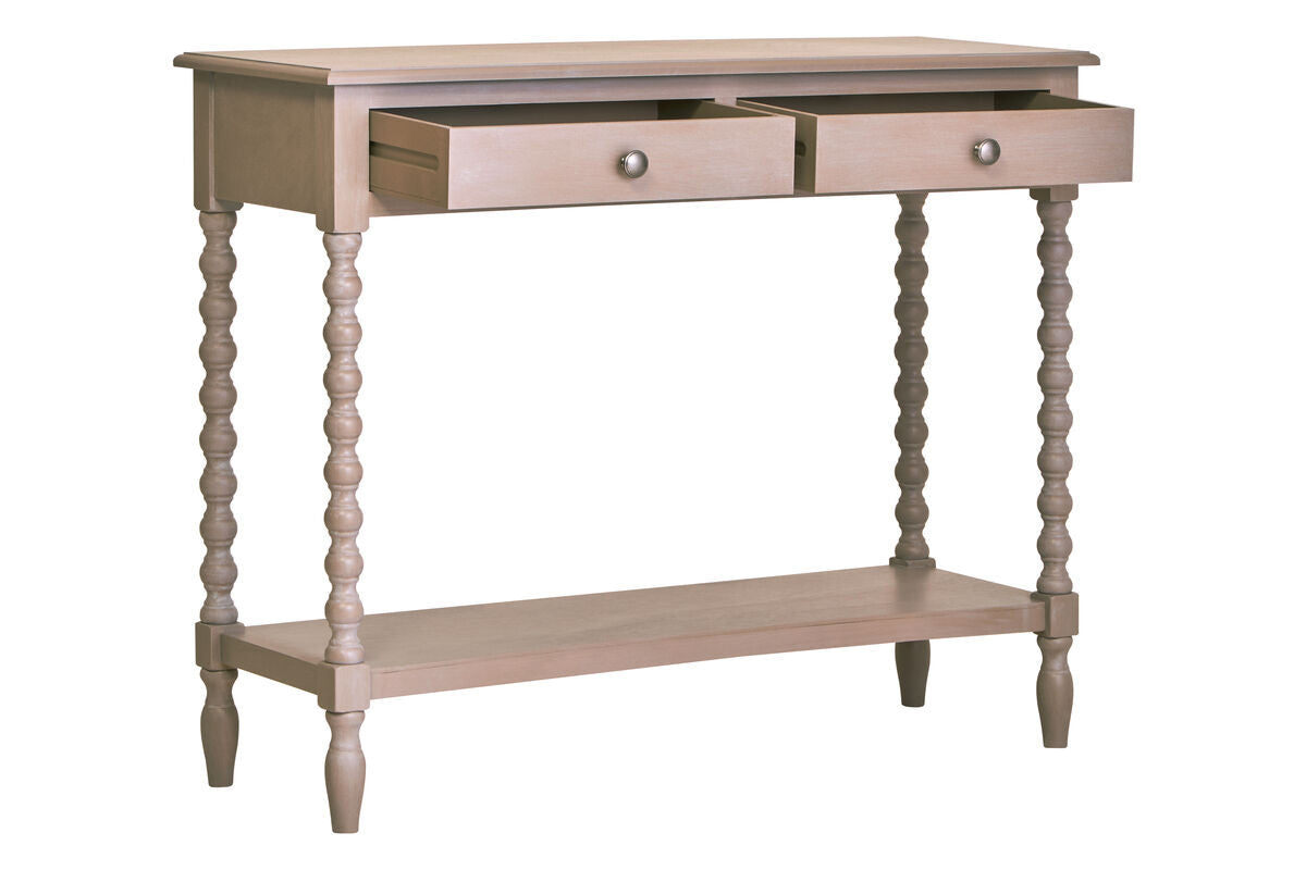 Heritage Two Drawer Bobble Detail Grey Wooden Console Table