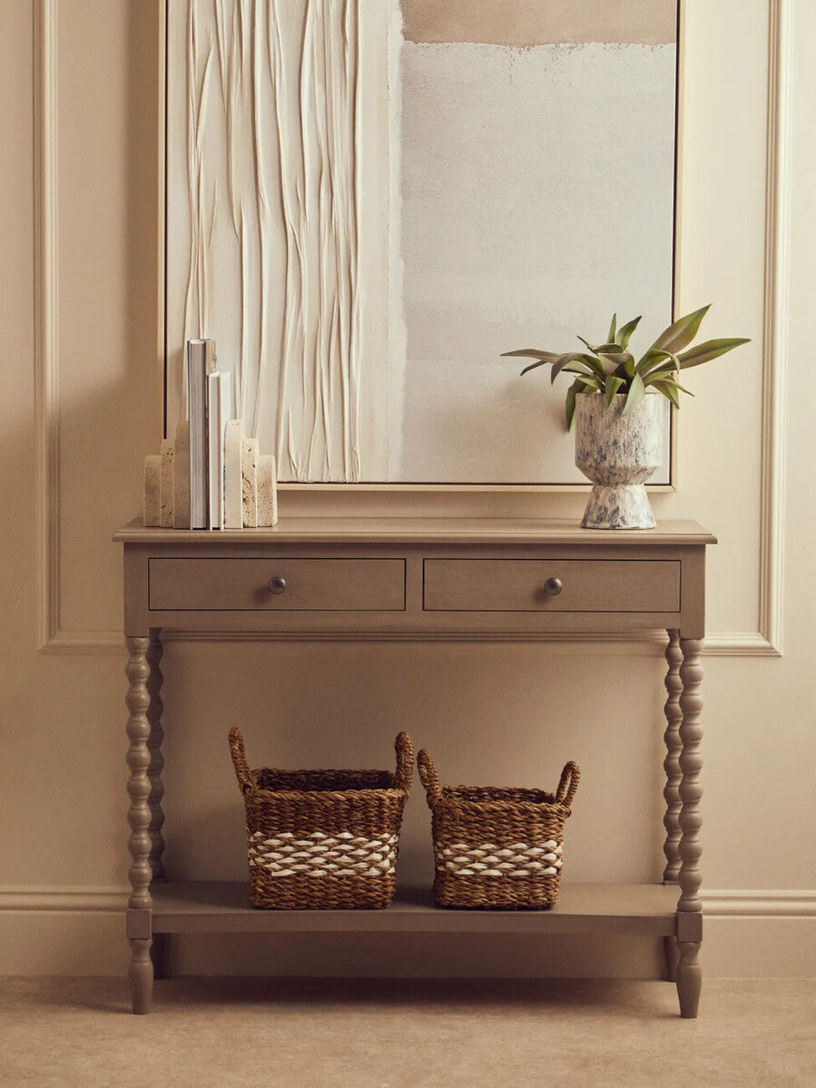 Heritage Two Drawer Bobble Detail Grey Wooden Console Table