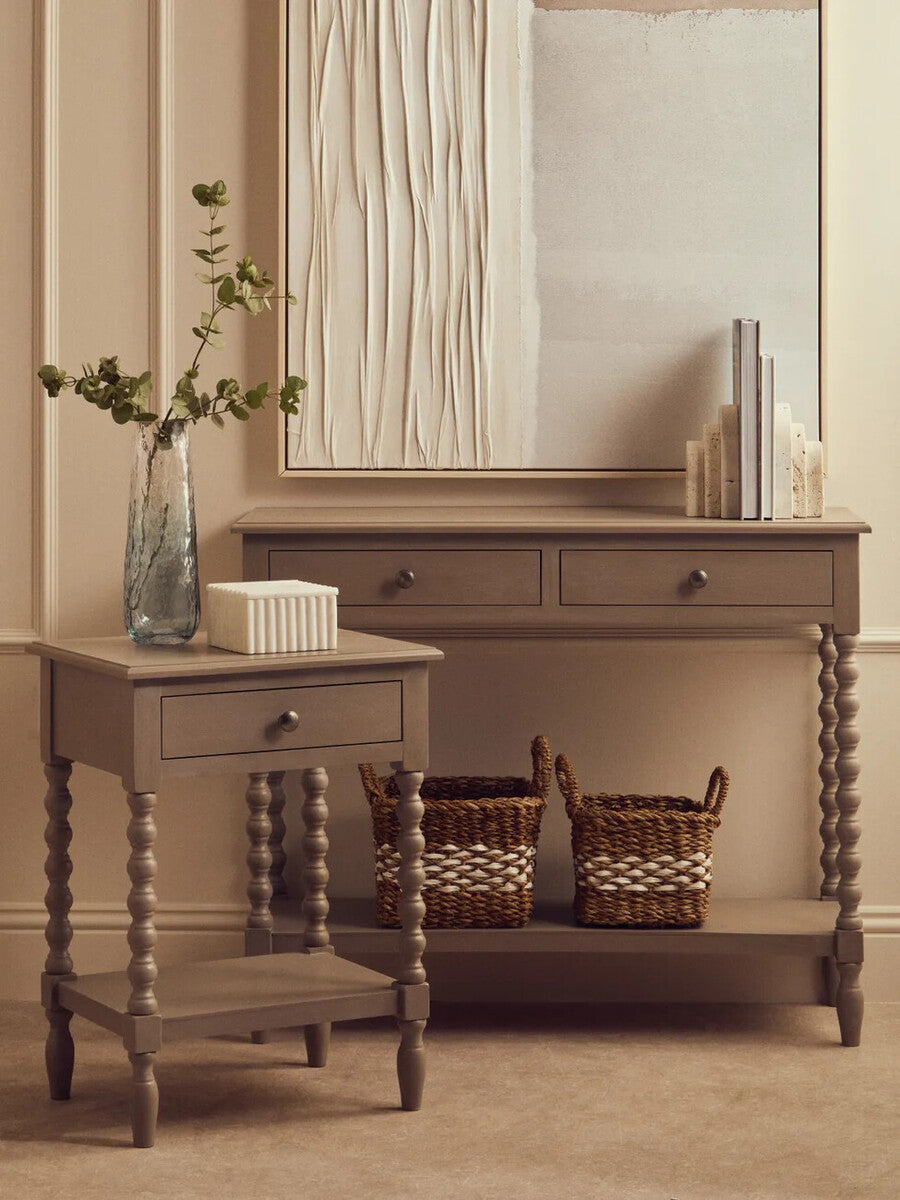 Heritage Two Drawer Bobble Detail Grey Wooden Console Table