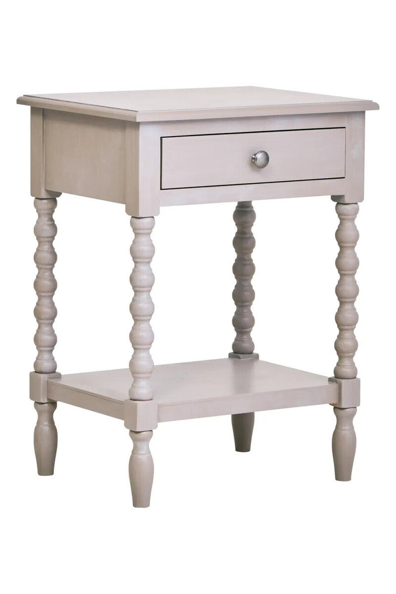 Heritage One Drawer Bobble Detail Grey Wooden Side Table