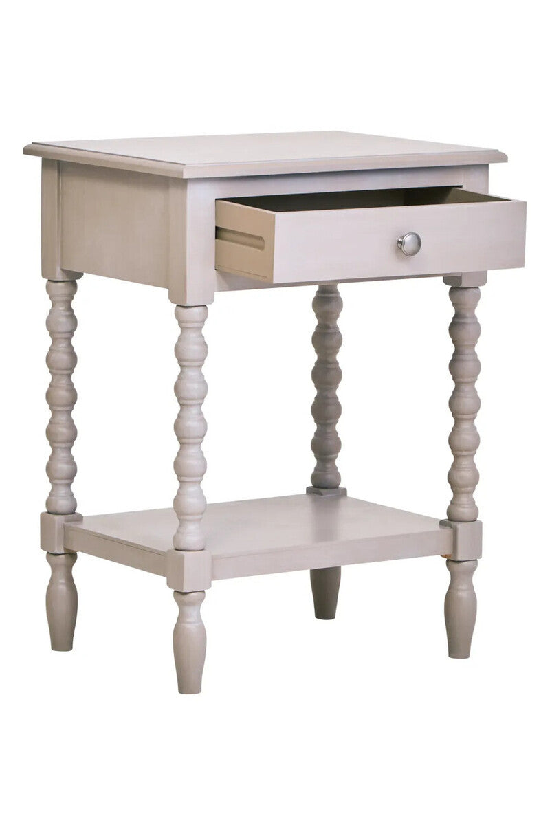 Heritage One Drawer Bobble Detail Grey Wooden Side Table