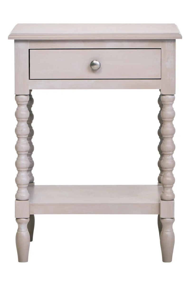 Heritage One Drawer Bobble Detail Grey Wooden Side Table
