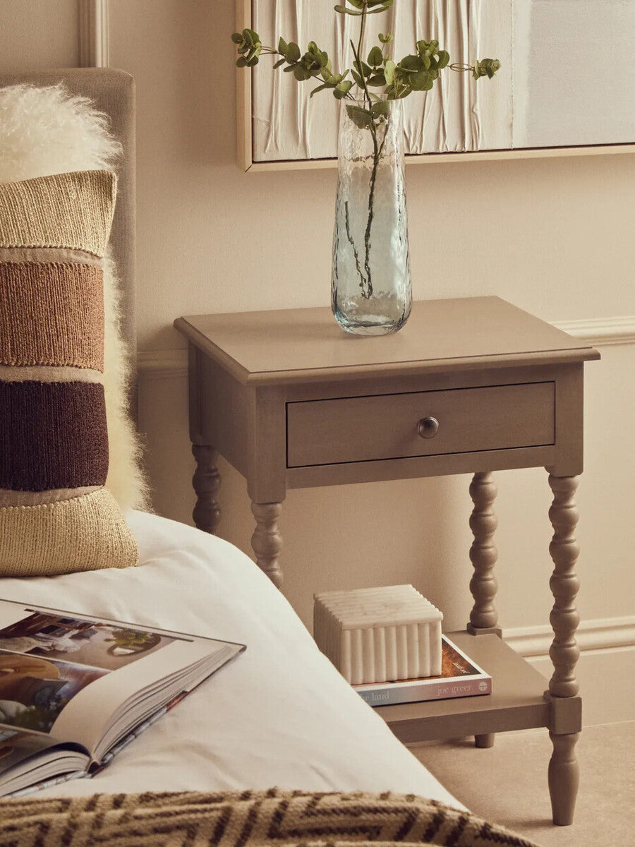 Heritage One Drawer Bobble Detail Grey Wooden Side Table