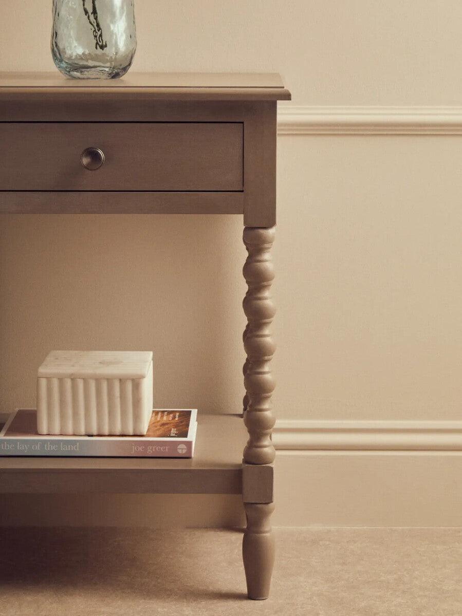 Heritage One Drawer Bobble Detail Grey Wooden Side Table