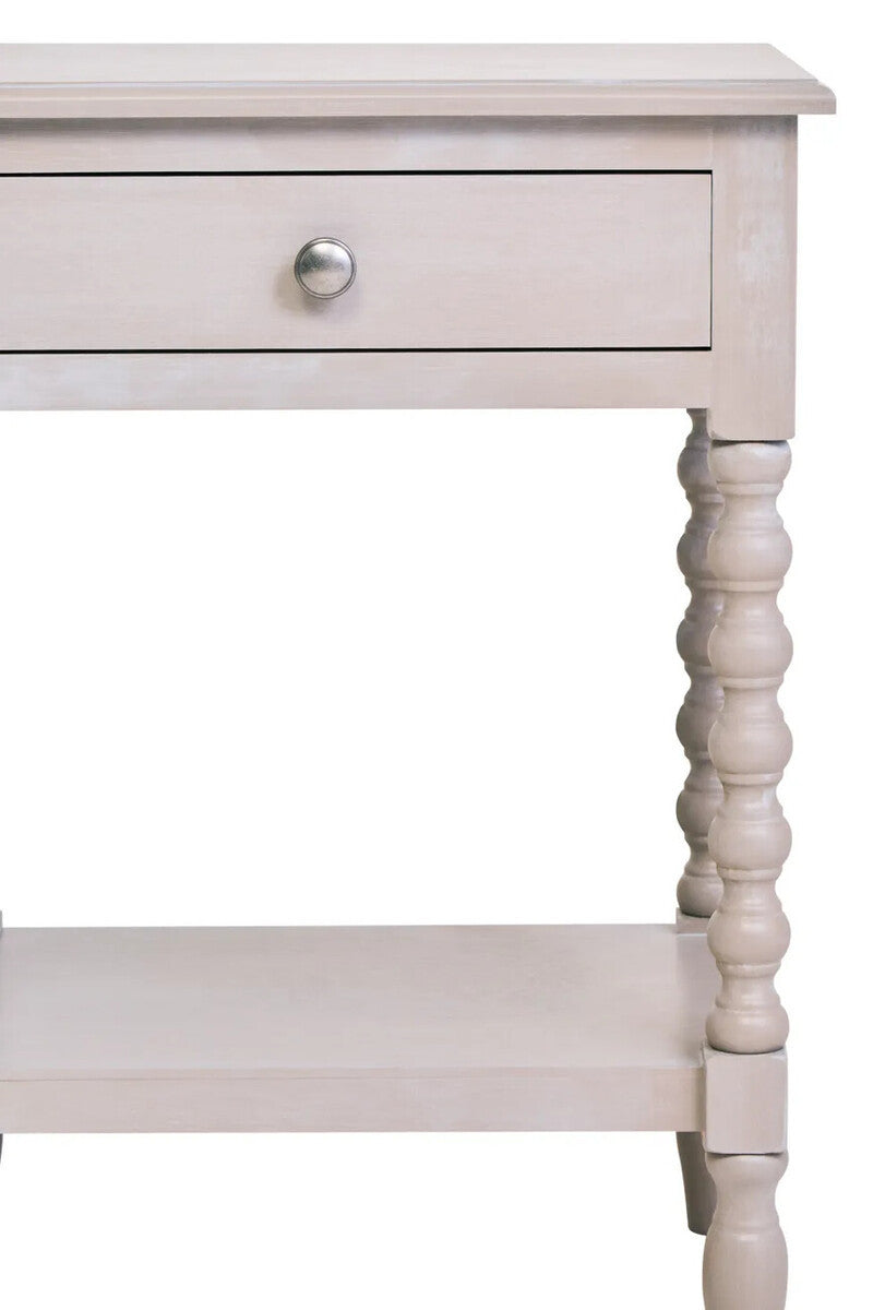 Heritage One Drawer Bobble Detail Grey Wooden Side Table