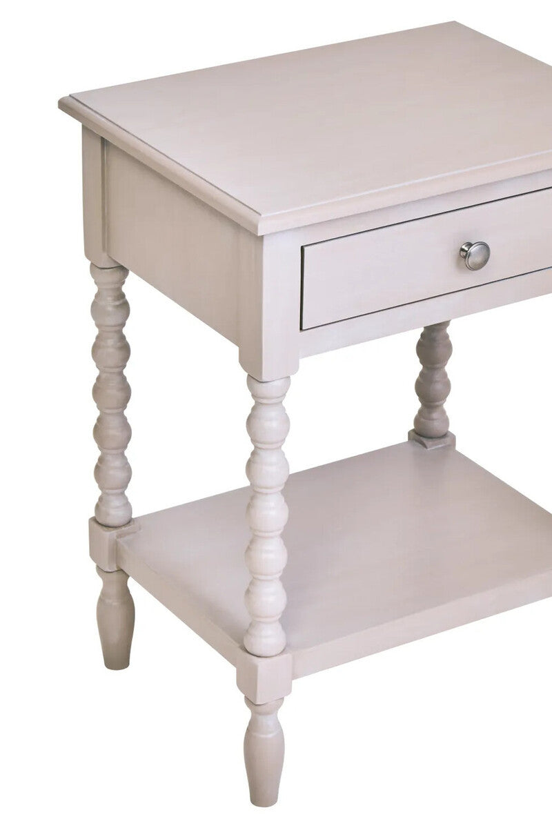 Heritage One Drawer Bobble Detail Grey Wooden Side Table