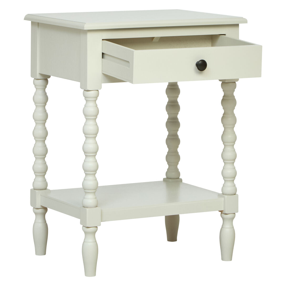 Heritage One Drawer Bobble Detail Ivory Wooden Bedside Table