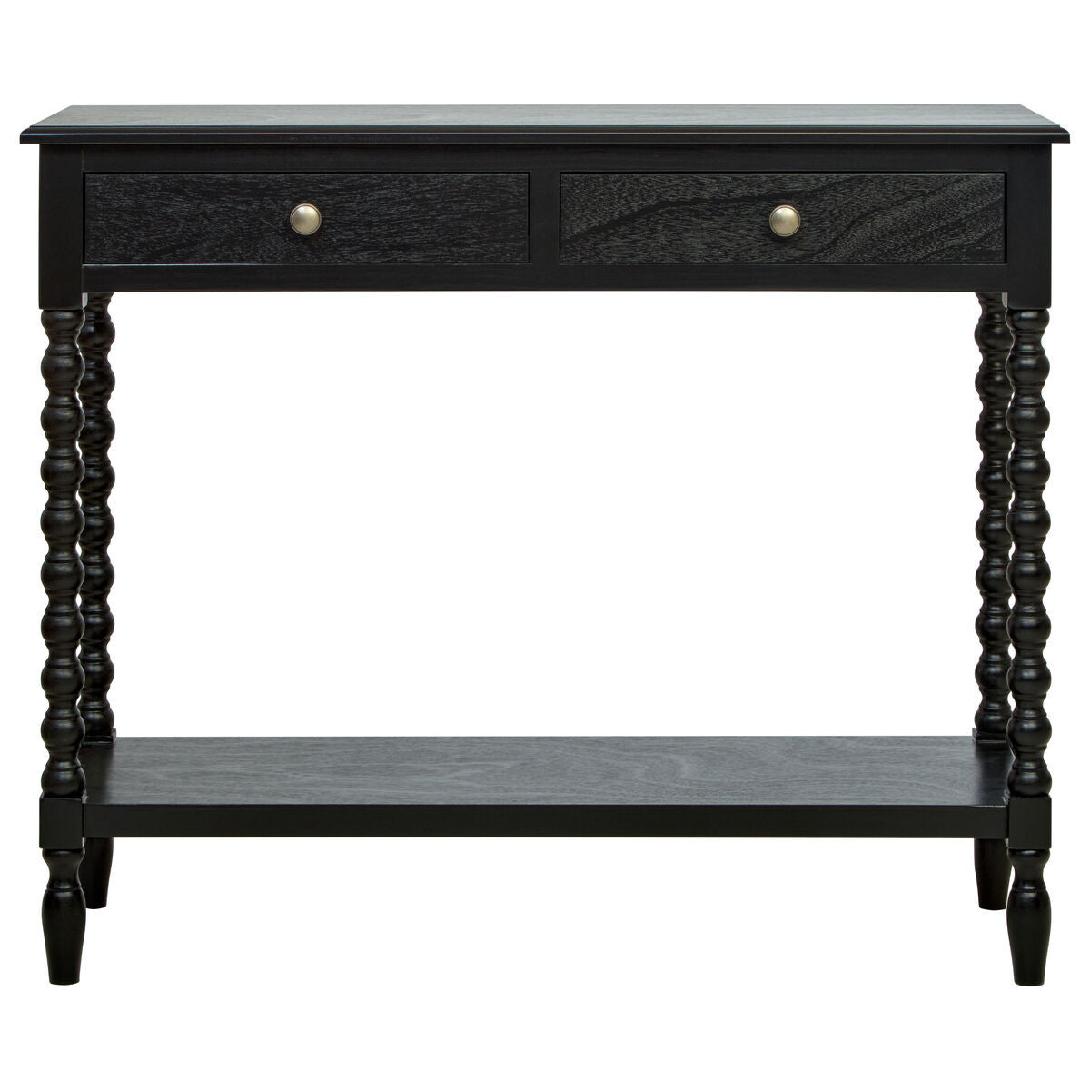 Heritage Two Drawer Bobble Detail Black Wooden Console Table