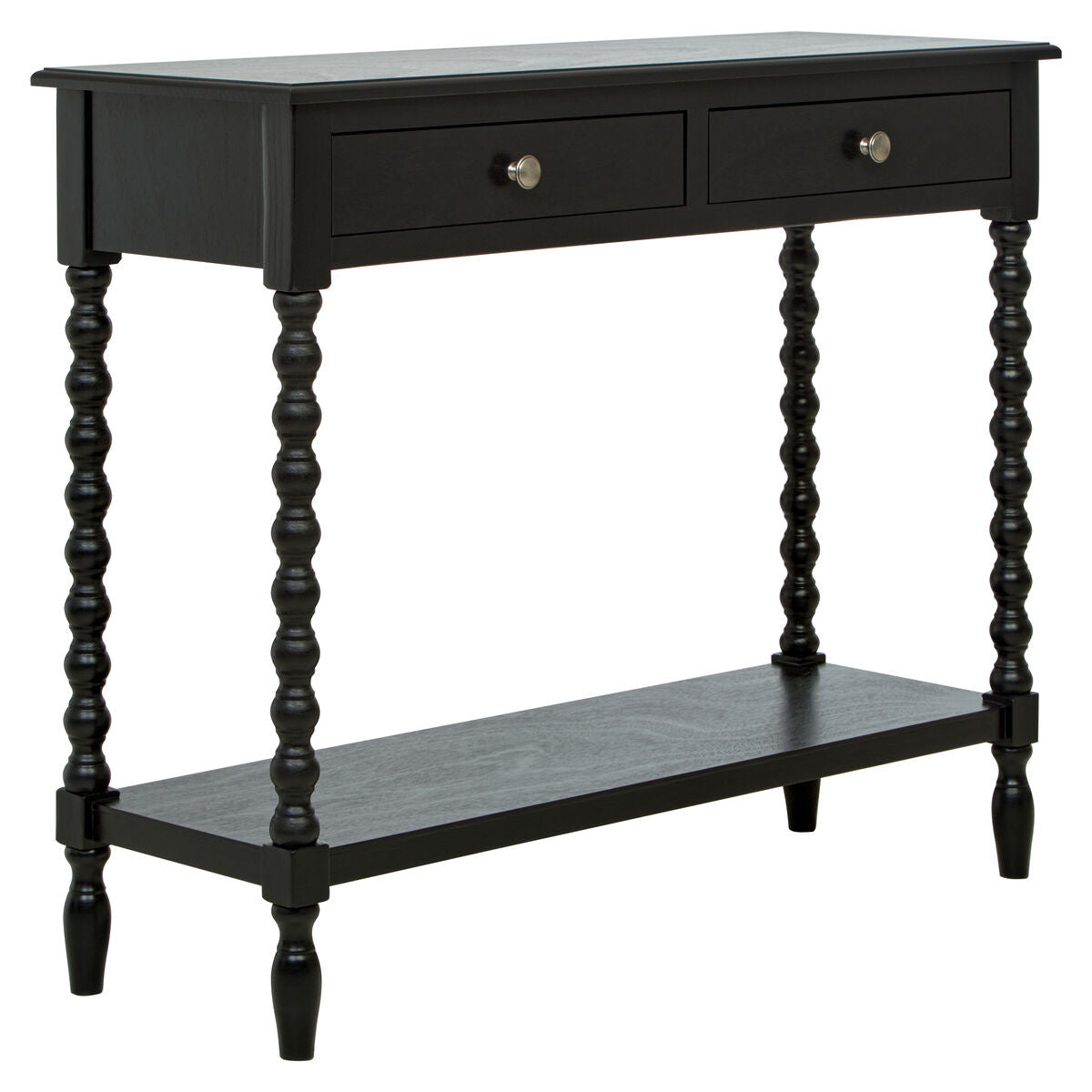 Heritage Two Drawer Bobble Detail Black Wooden Console Table
