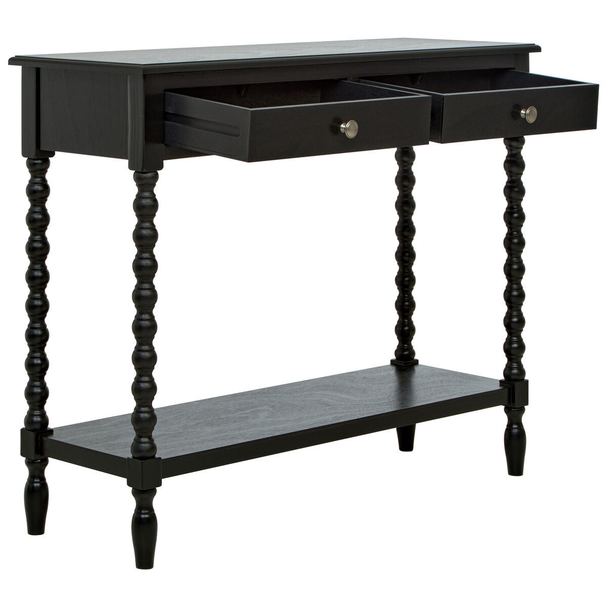 Heritage Two Drawer Bobble Detail Black Wooden Console Table