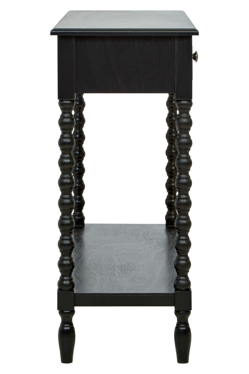Heritage Two Drawer Bobble Detail Black Wooden Console Table