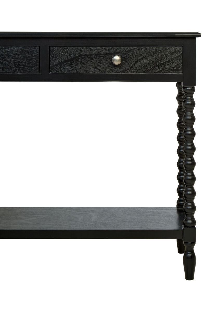 Heritage Two Drawer Bobble Detail Black Wooden Console Table