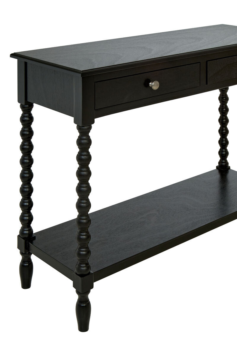 Heritage Two Drawer Bobble Detail Black Wooden Console Table