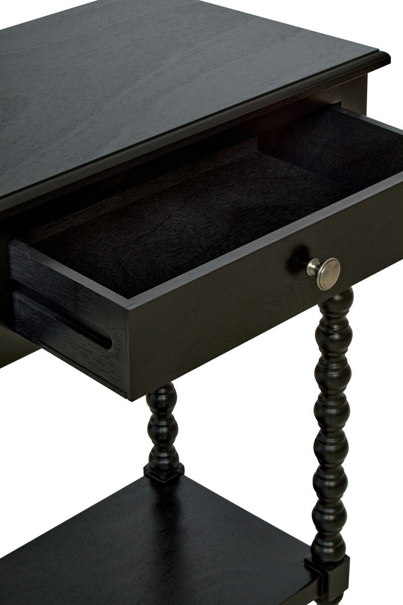 Heritage Two Drawer Bobble Detail Black Wooden Console Table