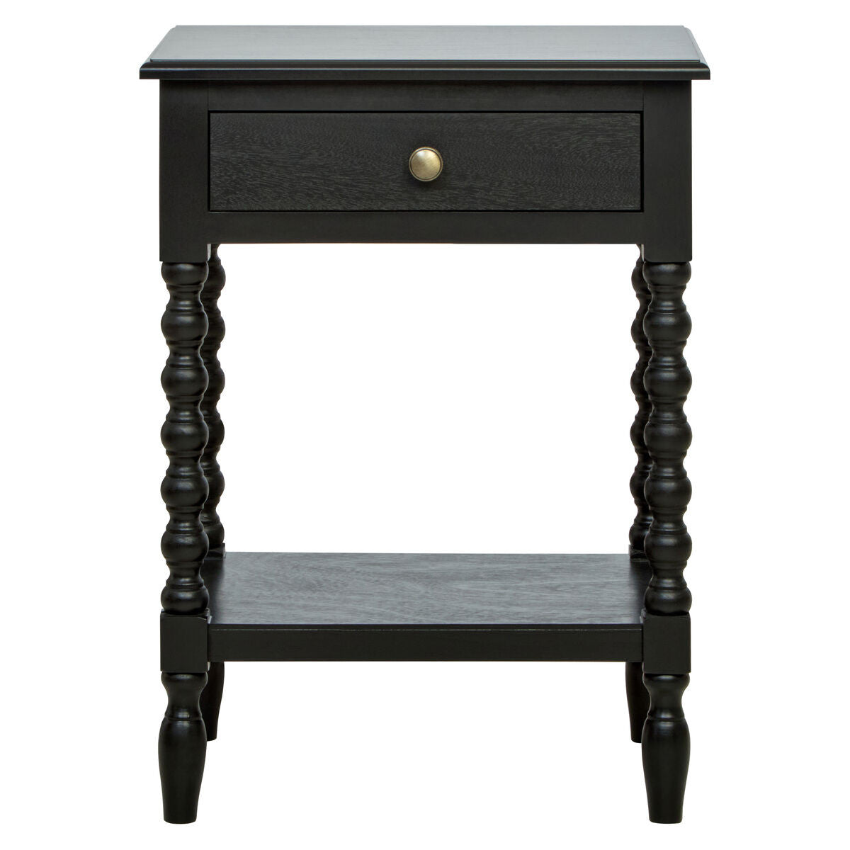 Heritage One Drawer Bobble Detail Black Wooden Bedside Table