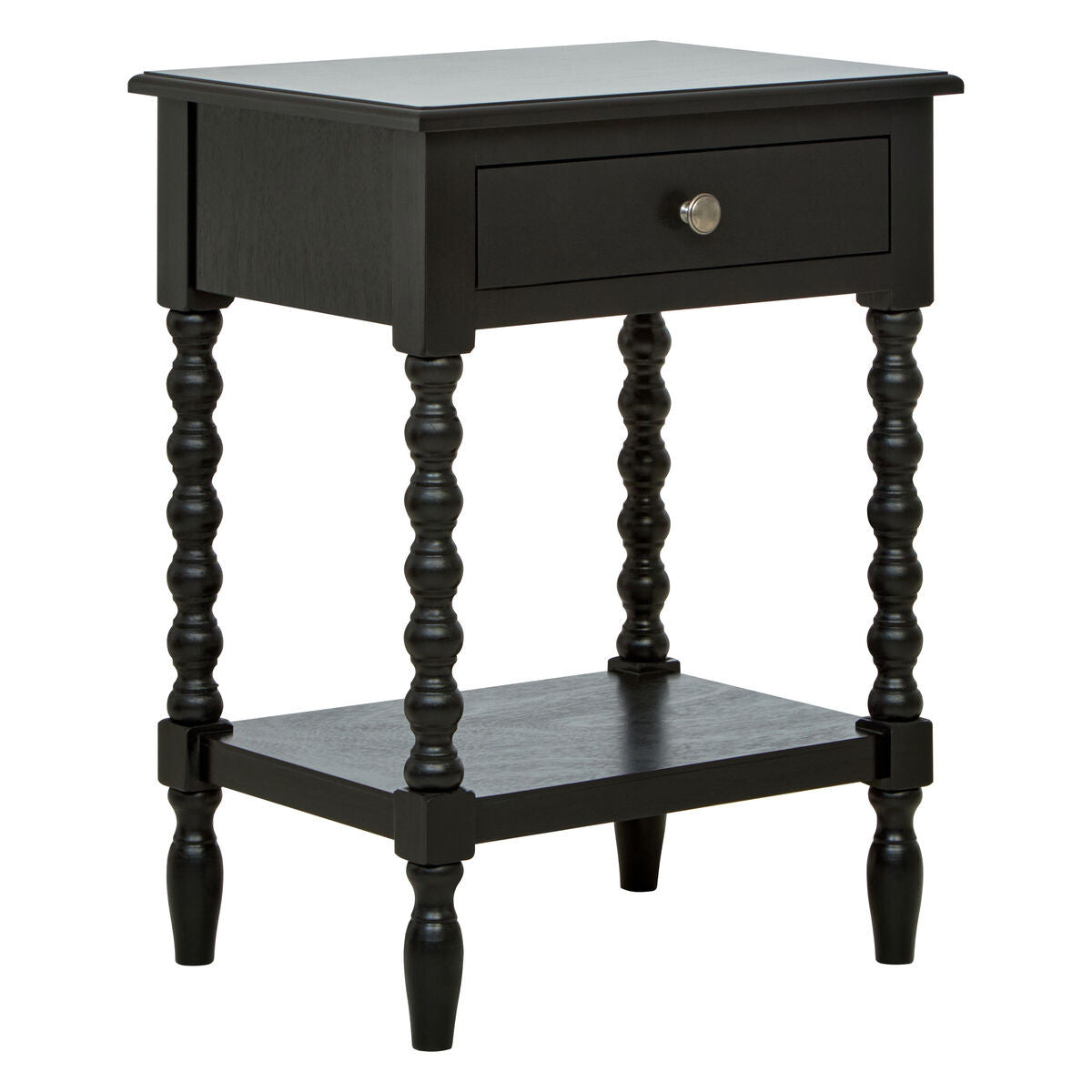 Heritage One Drawer Bobble Detail Black Wooden Bedside Table