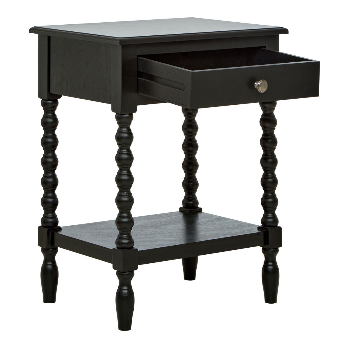 Heritage One Drawer Bobble Detail Black Wooden Bedside Table