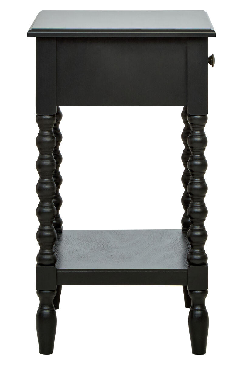 Heritage One Drawer Bobble Detail Black Wooden Bedside Table