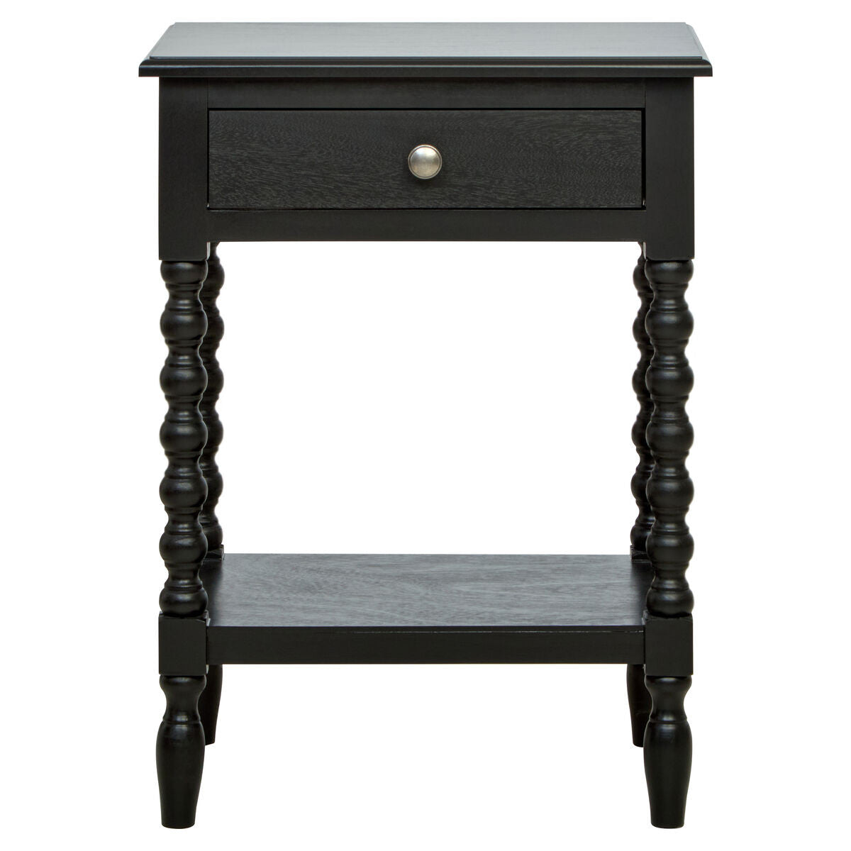 Heritage One Drawer Bobble Detail Black Wooden Bedside Table