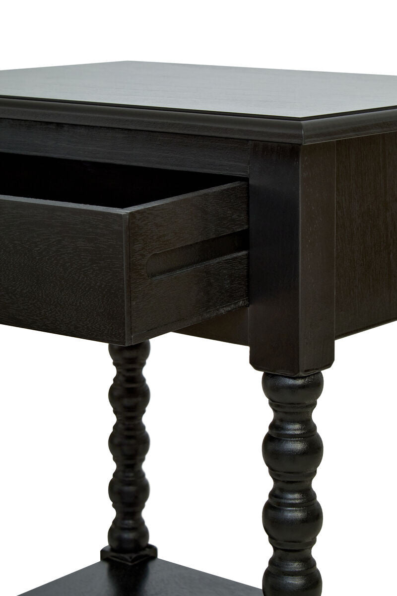 Heritage One Drawer Bobble Detail Black Wooden Bedside Table